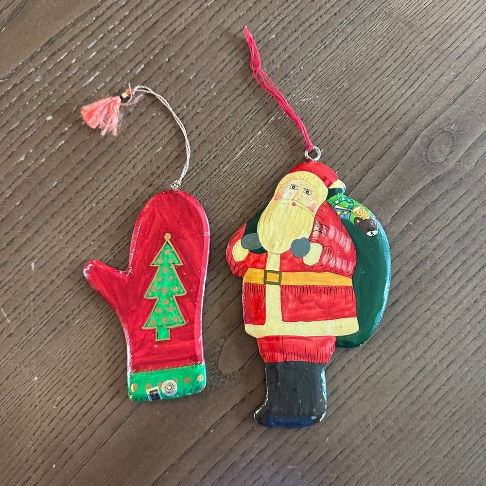 Foreside Company Santa & Mitten Papier Mache Christmas Ornaments Set of 2 India